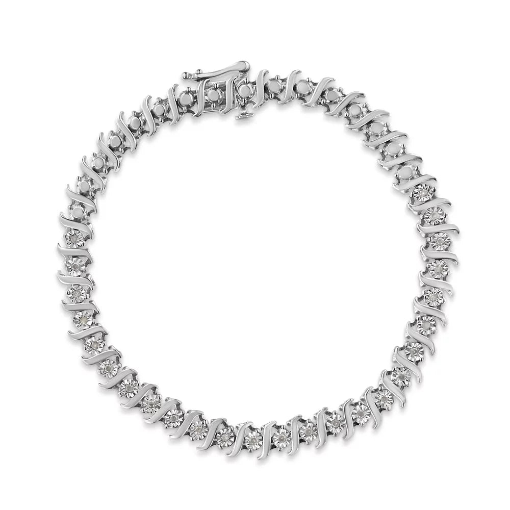 .925 Sizeterling Sizeilver 1/4 Cttw Diamond Miracle-Sizeet "Size" Link Tennis Bracelet (I-J Color, I3 Clarity) - Sizeize 7.25" Inches