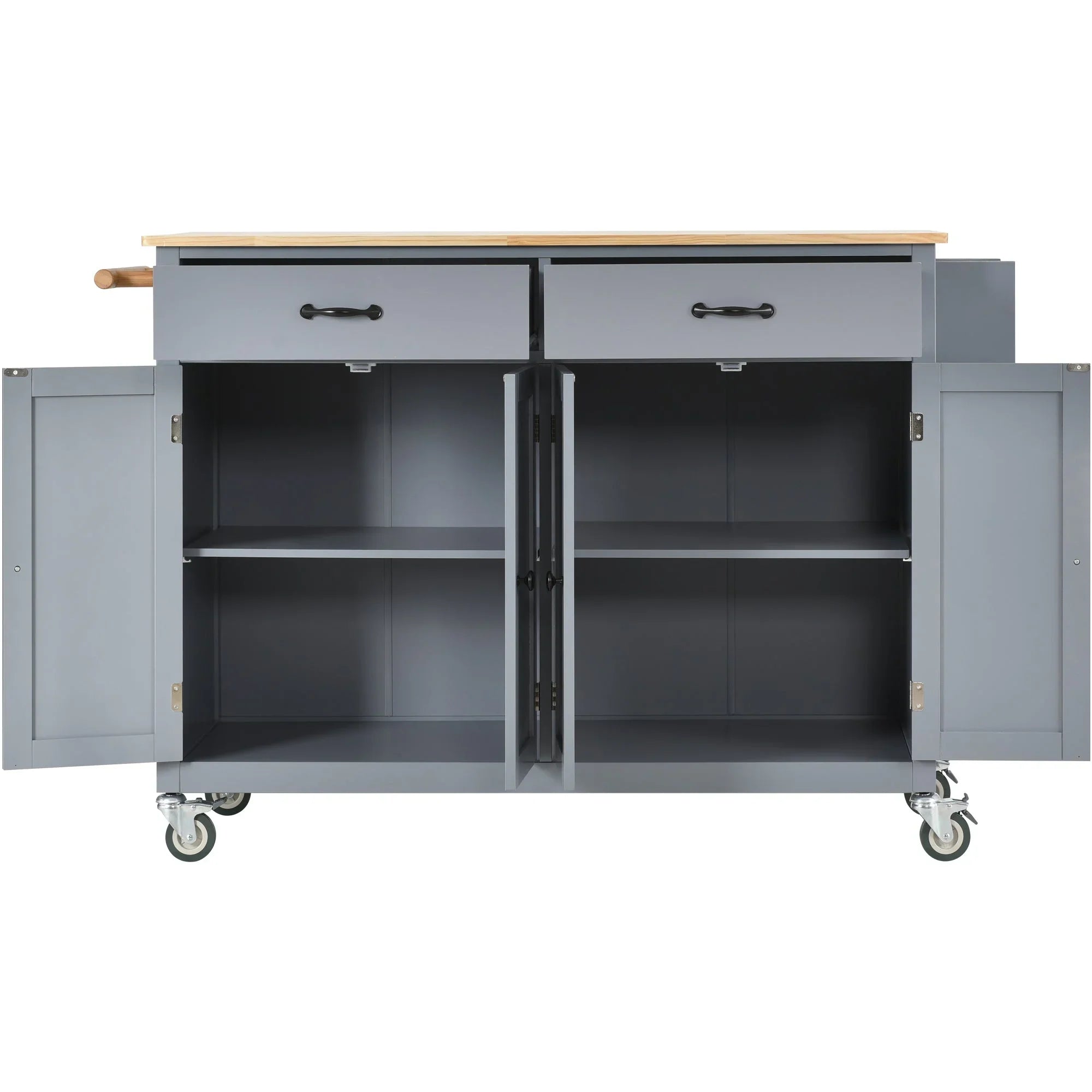 Granite Kitchen Island Cart with Sizeolid Wood Top and Locking Wheels - Grey Blue