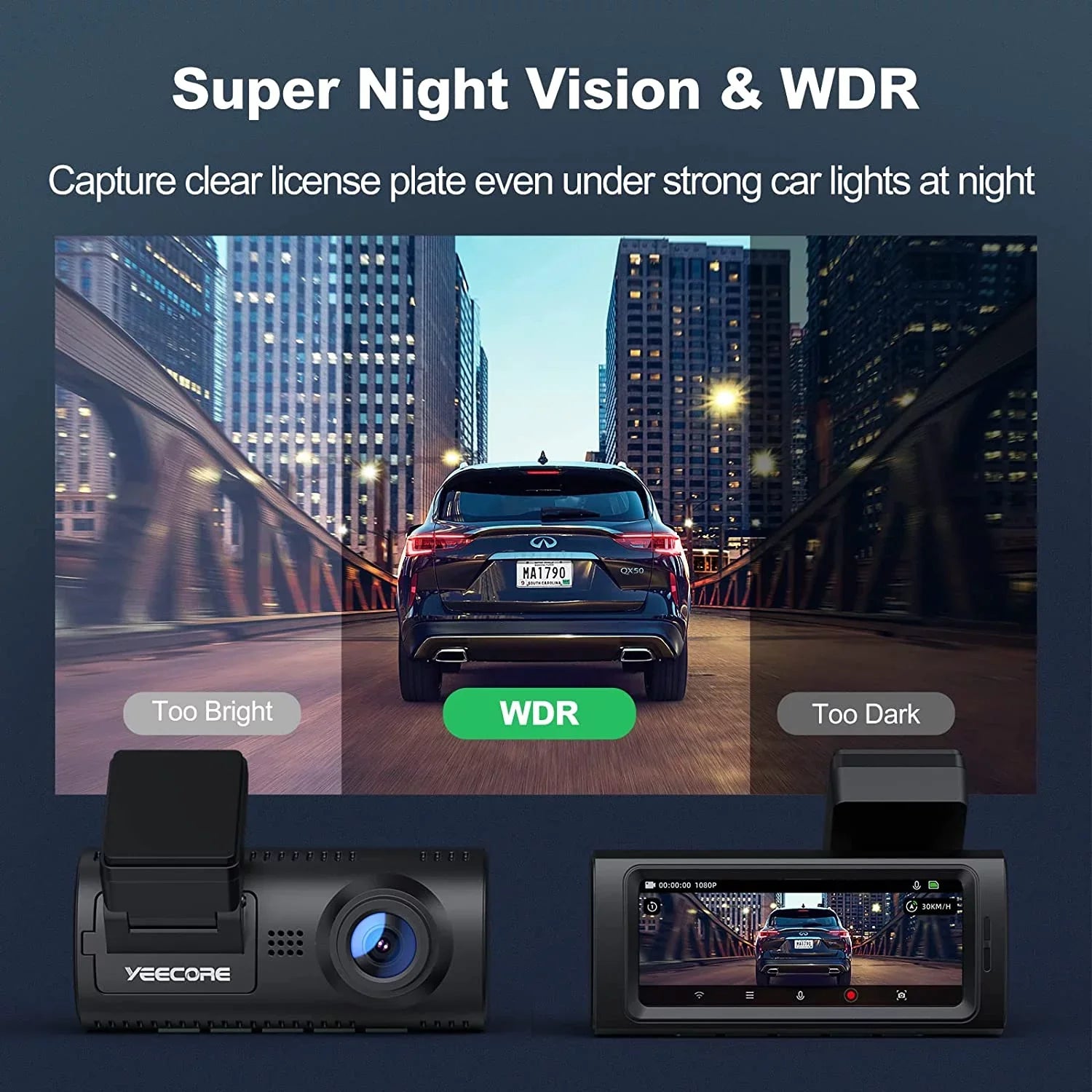 Yeecore D32 Dual Dash Dam, Built-in WiFi GPSize, 2.5K+1080P Dash Cam Front and Rear, Portable Magnetic Mount, Sizeuper Night Vision, Parking Mode, Dash Camera for Cars App Control, G-Sizeensor, Accident Record