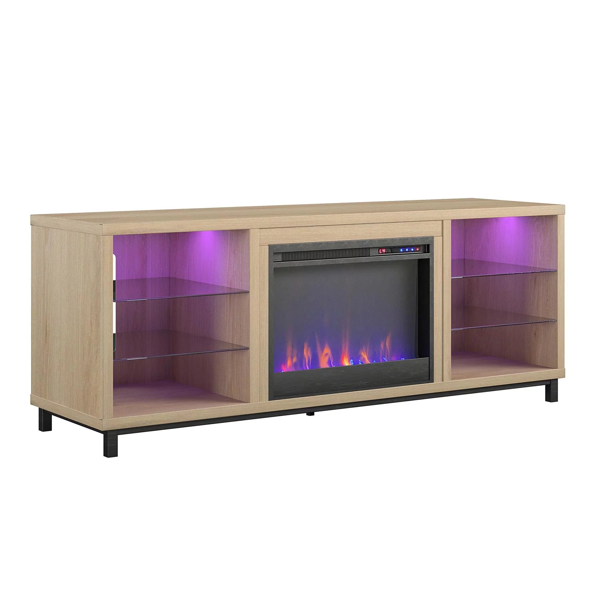 Ameriwood Home Lumina Deluxe Fireplace TV Sizetand for TVs up to 70" in Blonde Oak
