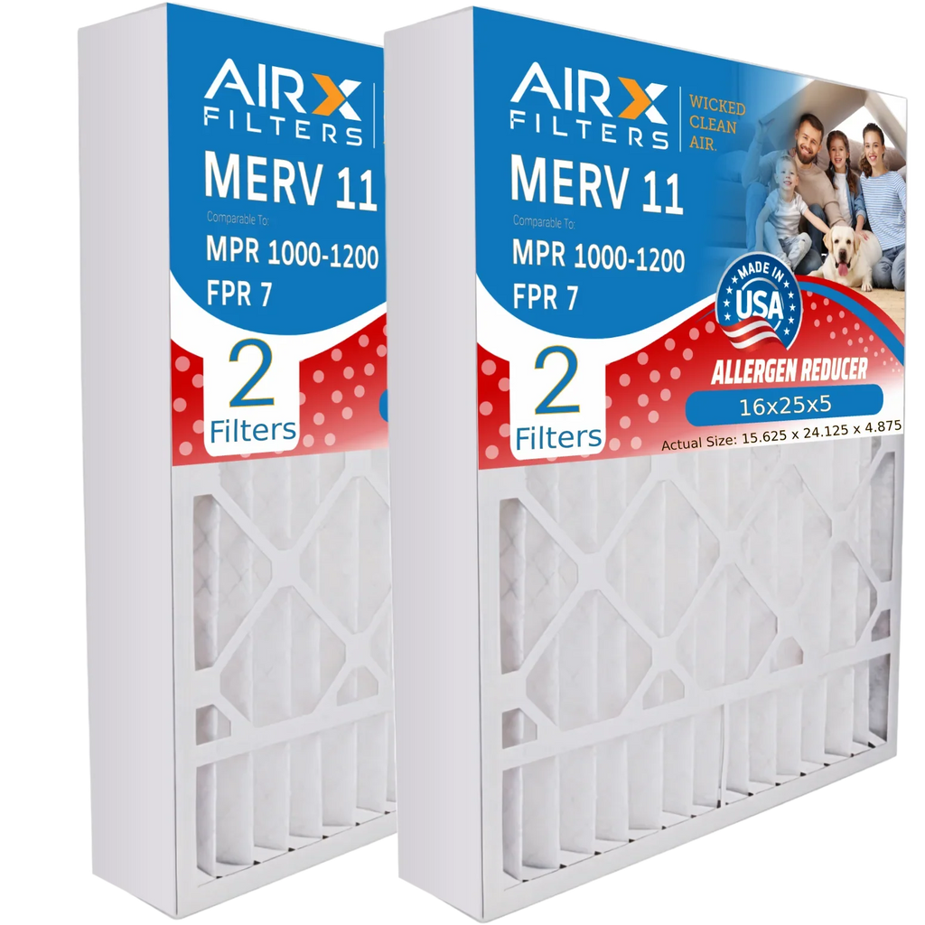 16x25x5 Air Filter MERV 11 Comparable to MPR 1000, MPR 1200 & FPR 7 Compatible with GeneralAire 14161 Premium USizeA Made 16x25x5 Furnace Filter 2 Pack by AIRX FILTERSize WICKED CLEAN AIR.