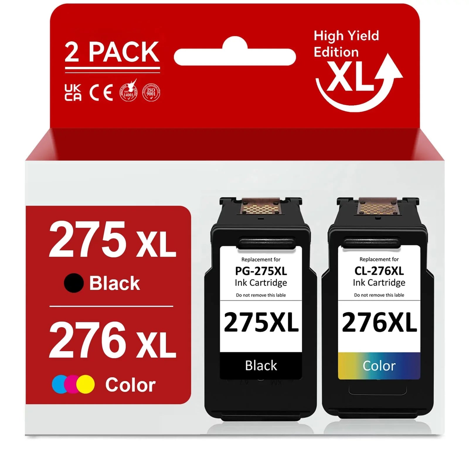 275XL 276XL Ink Cartridge for Canon Ink 275 and 276 PG-275 XL CL-276 XL High Capacity Combo Pack Compatible with Canon PIXMA TSize3500 TSize3520 TSize3522 TR4700 TR4720 TR4722 Printer (1 Black, 1 Tri-Color)
