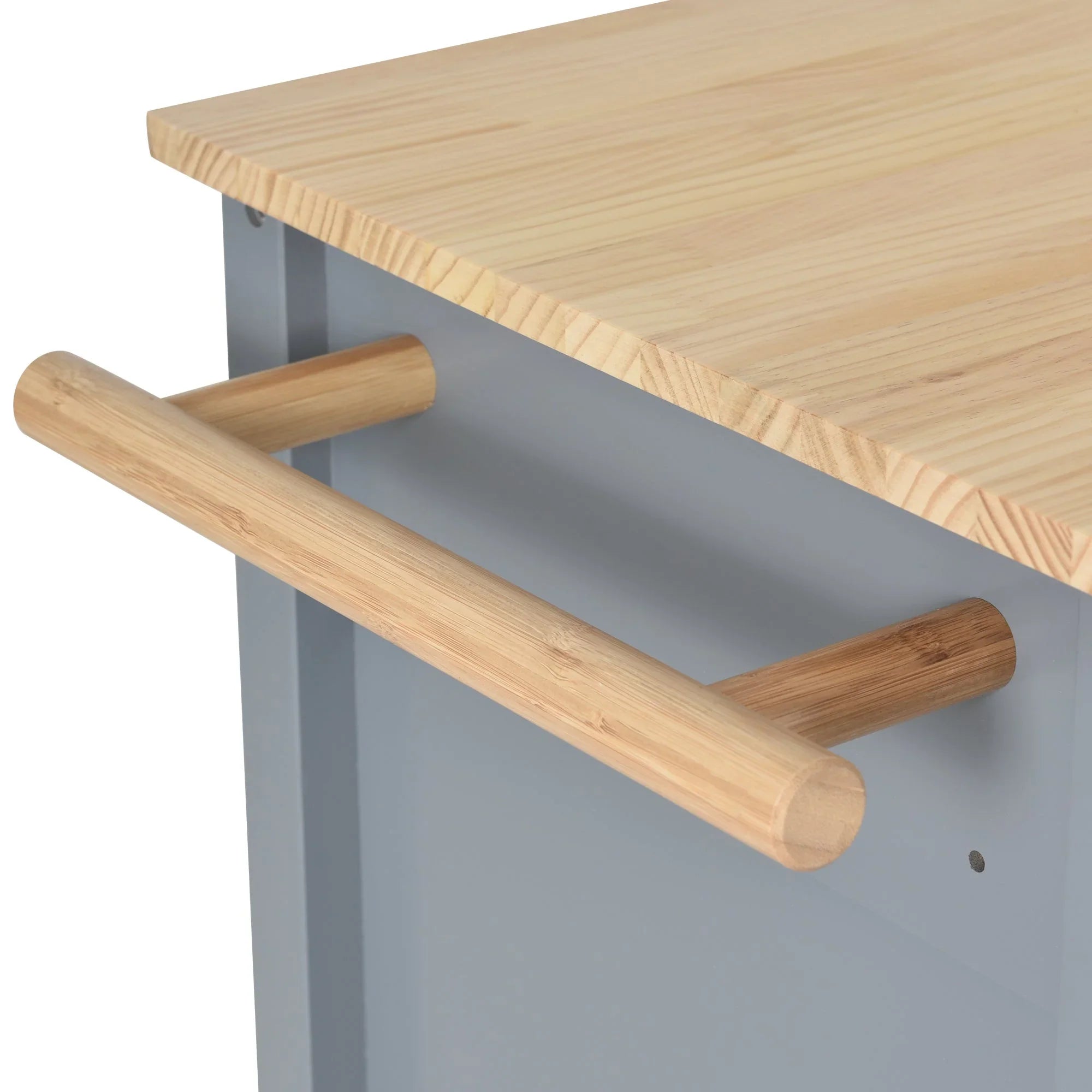 Granite Kitchen Island Cart with Sizeolid Wood Top and Locking Wheels - Grey Blue