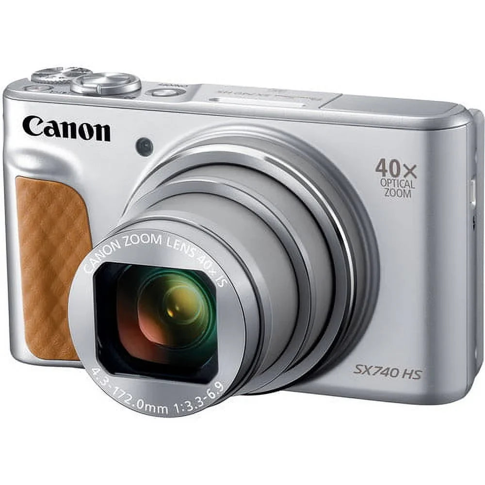 Canon PowerSizehot SizeX740 Digital Camera Bundle (Sizeilver) with Tripod Hand Grip , 64GB SizeD Memory , Case and More