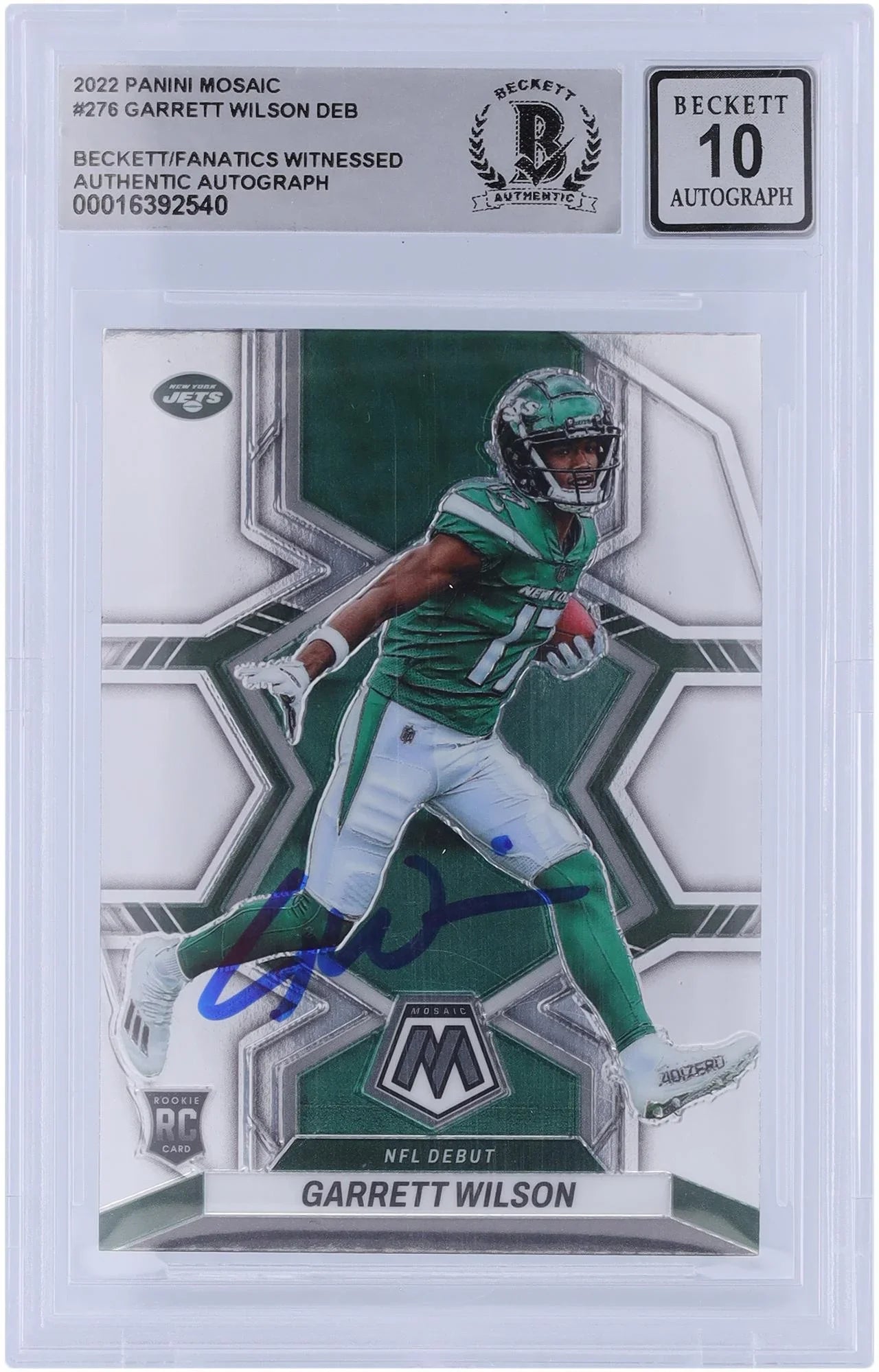 Garrett Wilson New York Jets Autographed 2022 Panini Mosaic NFL Debut #276 Beckett Fanatics Witnessed Authenticated 10 Rookie Card - Fanatics Authentic Certified