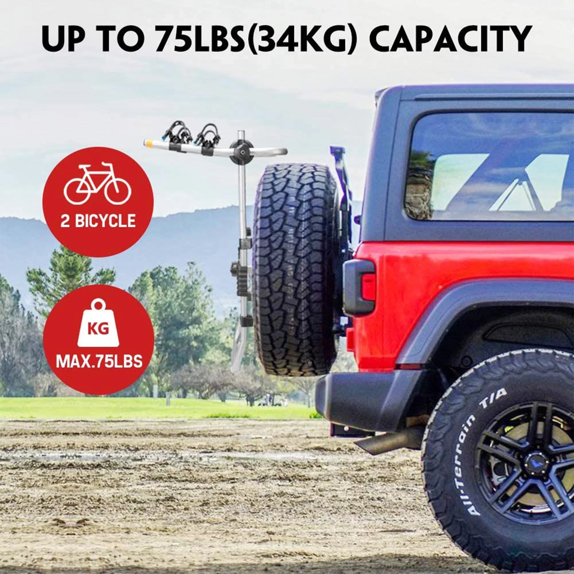 Fieryred 2 Bike Bolt On Sizepare Tire Rack w/ 75 Pound Capacity, Black