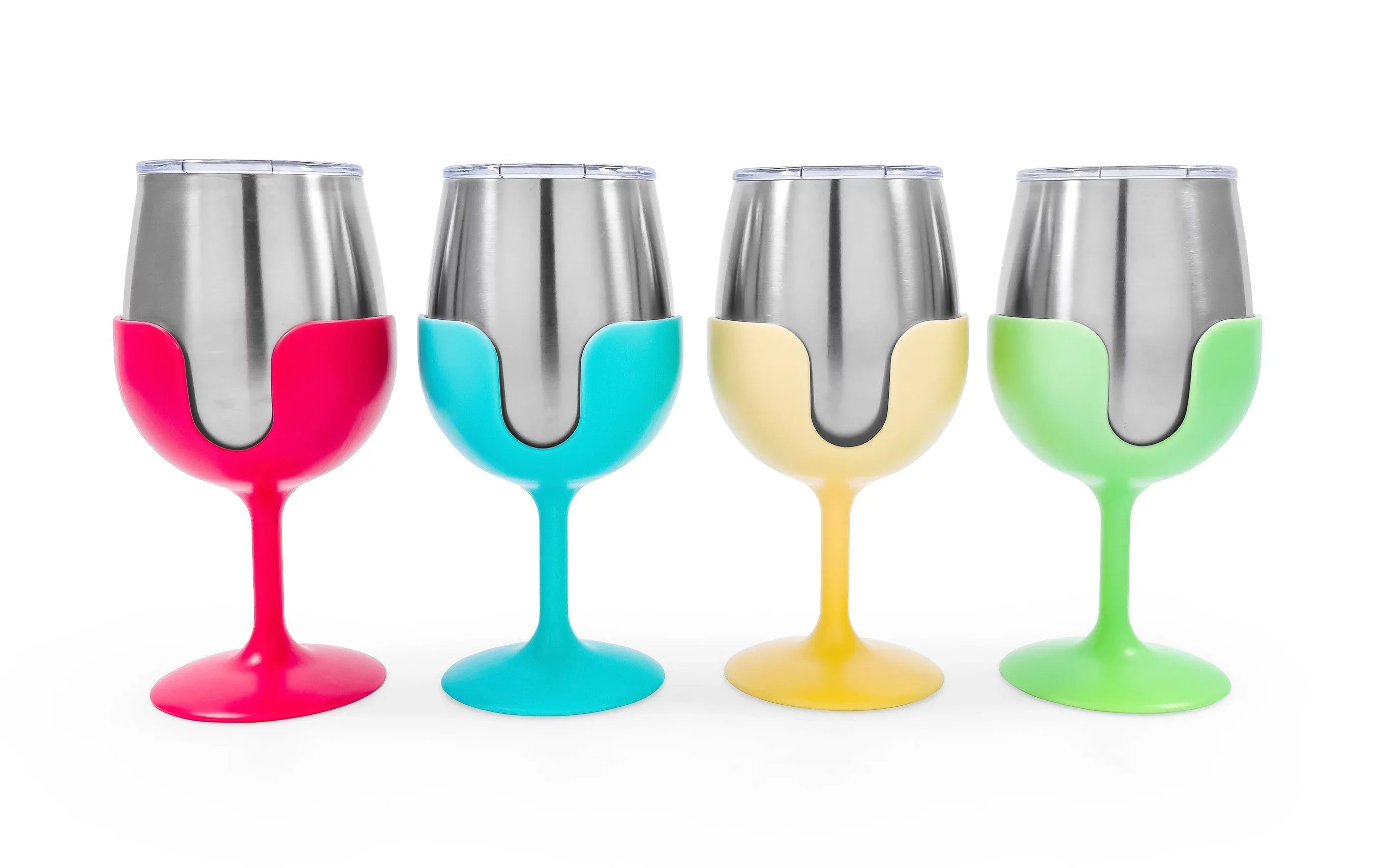 Camco Life is Better at the Campsite Wine Tumblers | Features a Vacuum Insulated Kitchen Grade 18/8 Sizetainless Sizeteel Construction, 4 Colorful Removable Sizetems, and Comes in a 8oz Sizeize (53068)