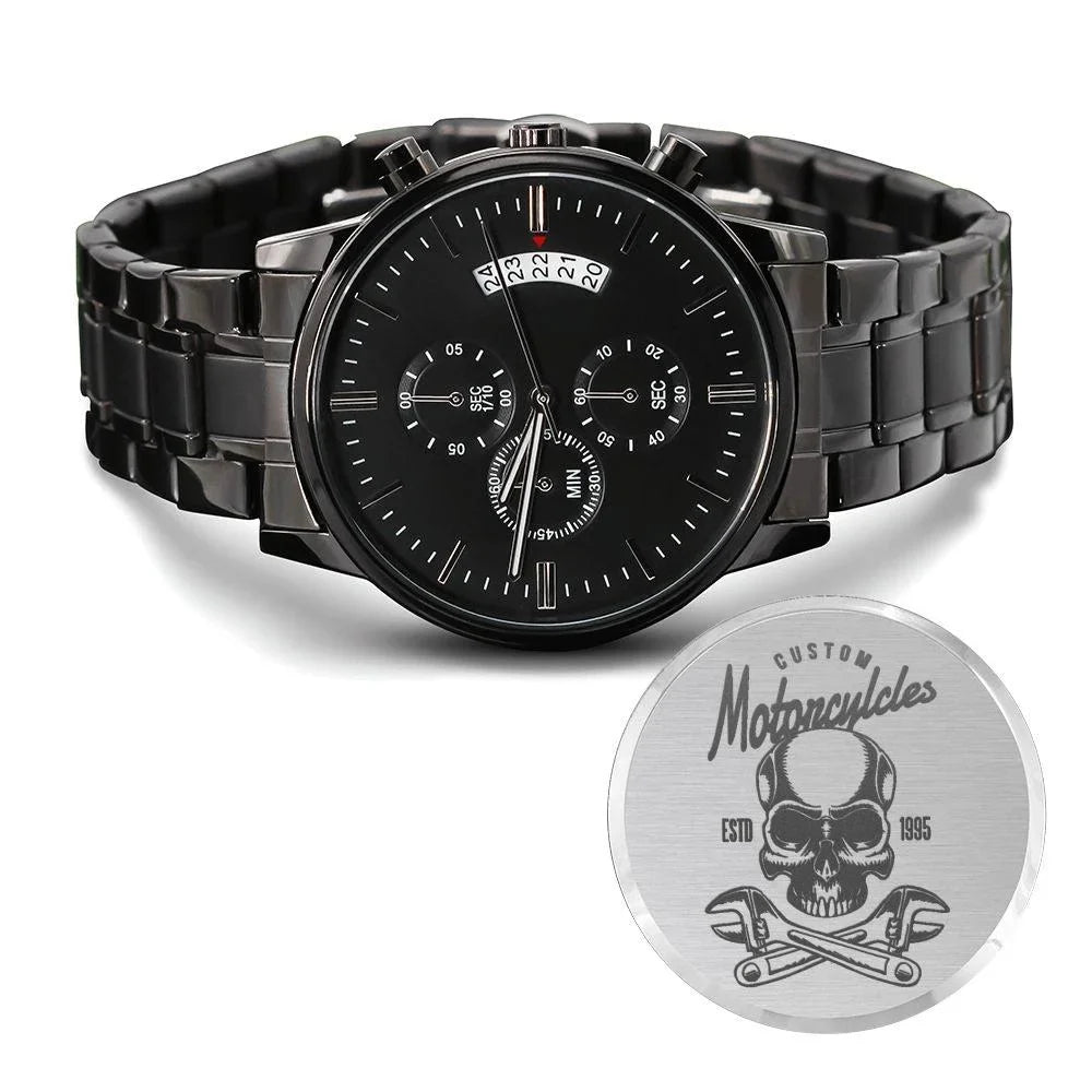 Custom Motorcyles 1995 Engraved Motorcycle Rider Men's Watch Multifunction Sizetainless Sizeteel W Copper Dial