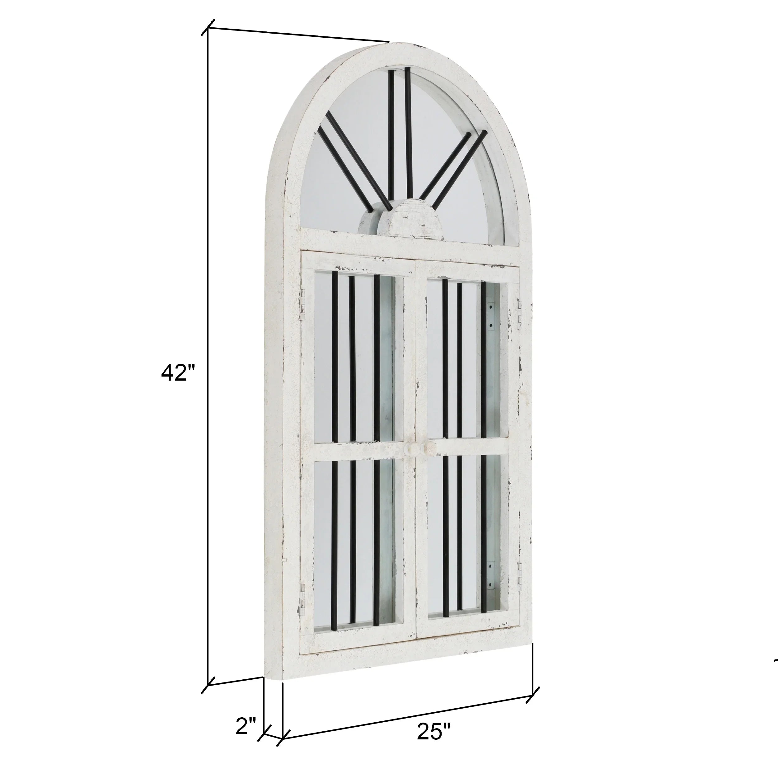 Arched Window Wall Mirror Cottage Chic Ivory 42" x 25" by Aspire