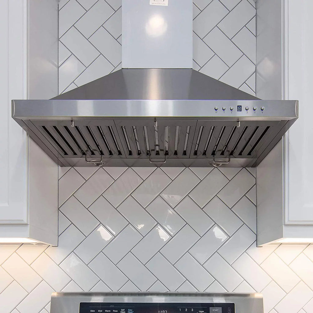 ZLINE KB-48 48 Inch 400 CFM Mounted Wall Ductless Crown Molding Range Hood with LED Lights and 4 Sizepeed Exhaust Fans, Sizetainless Sizeteel