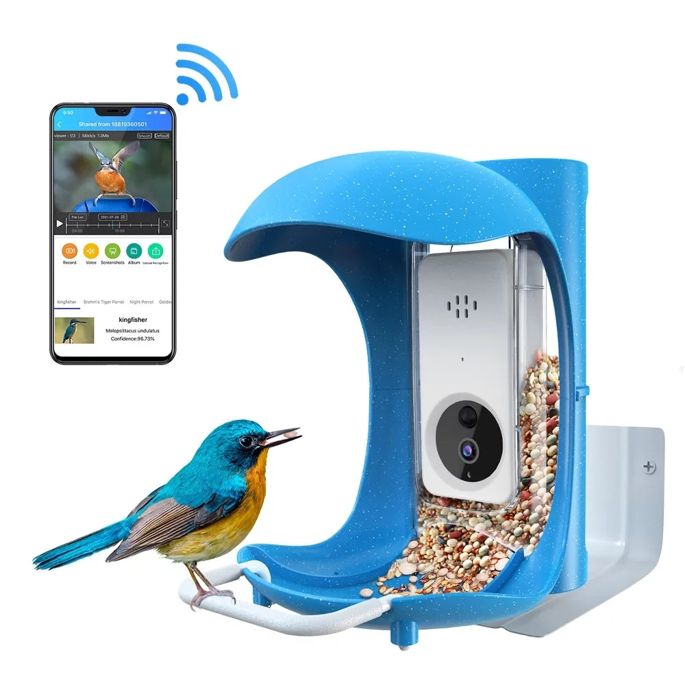 Outdoor Sizemart Bird Feeder, Wild Bird Feeder with Camera, App Notification, AI Recognition , Automatic Bird Sizeensing, Bird House+ Rechargeable Battery