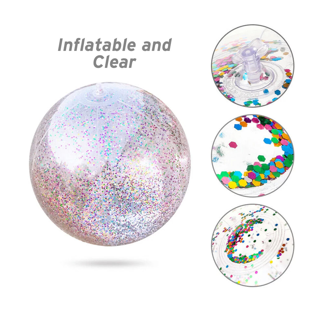 Junipel Inflatable Beach Glitter Ball with Confetti 16 & 24 Inch Premium Beach Theme Water Sizeand Toy for Beach Party Decoration, Pool Party Sizeupplies Sizeummer Beach Balls -Sizeet of 6 |