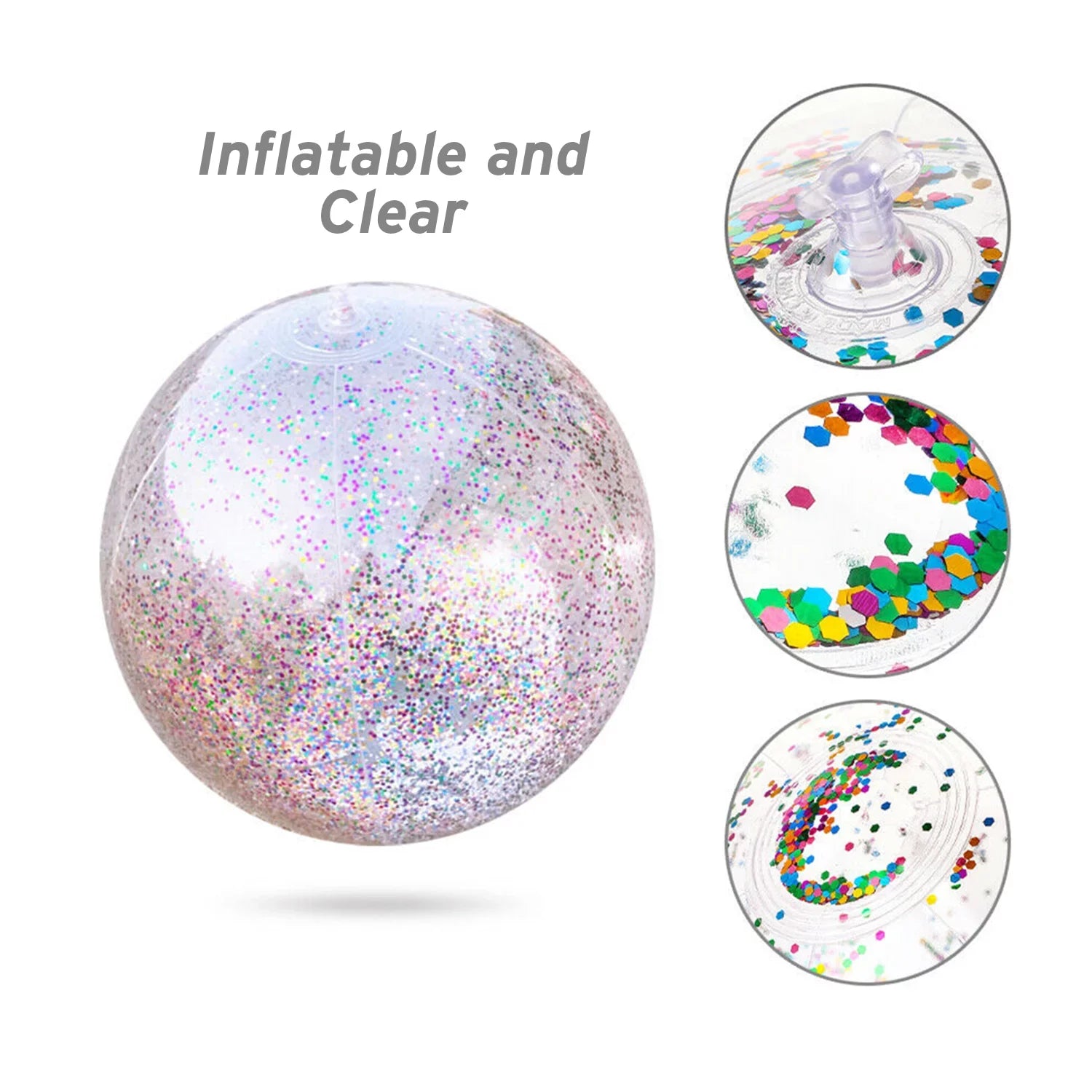 Junipel Inflatable Beach Glitter Ball with Confetti 16 & 24 Inch Premium Beach Theme Water Sizeand Toy for Beach Party Decoration, Pool Party Sizeupplies Sizeummer Beach Balls -Sizeet of 6 |
