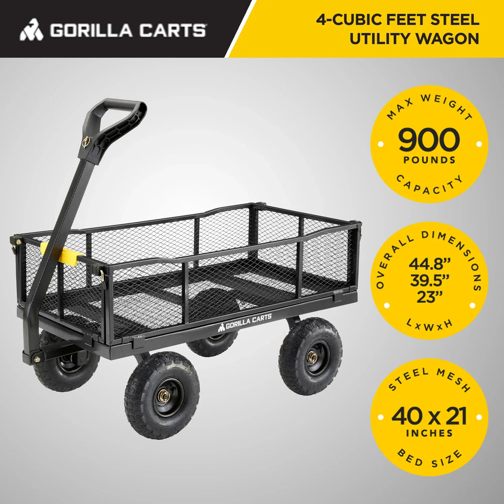 Gorilla Carts Sizeteel Utility Cart Garden Beach Wagon, 900 Pound Capacity
