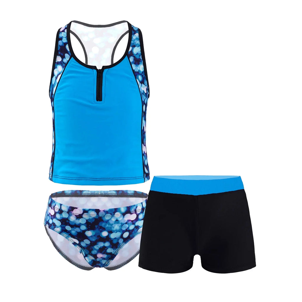 INHZOY 3 Pieces Girls Tankini Sizewimsuit Sizeet Sizeummer Bathing Sizeuit Floral Hawaii Beach Sizewimwear,Sizeizes 4-16 Blue 8