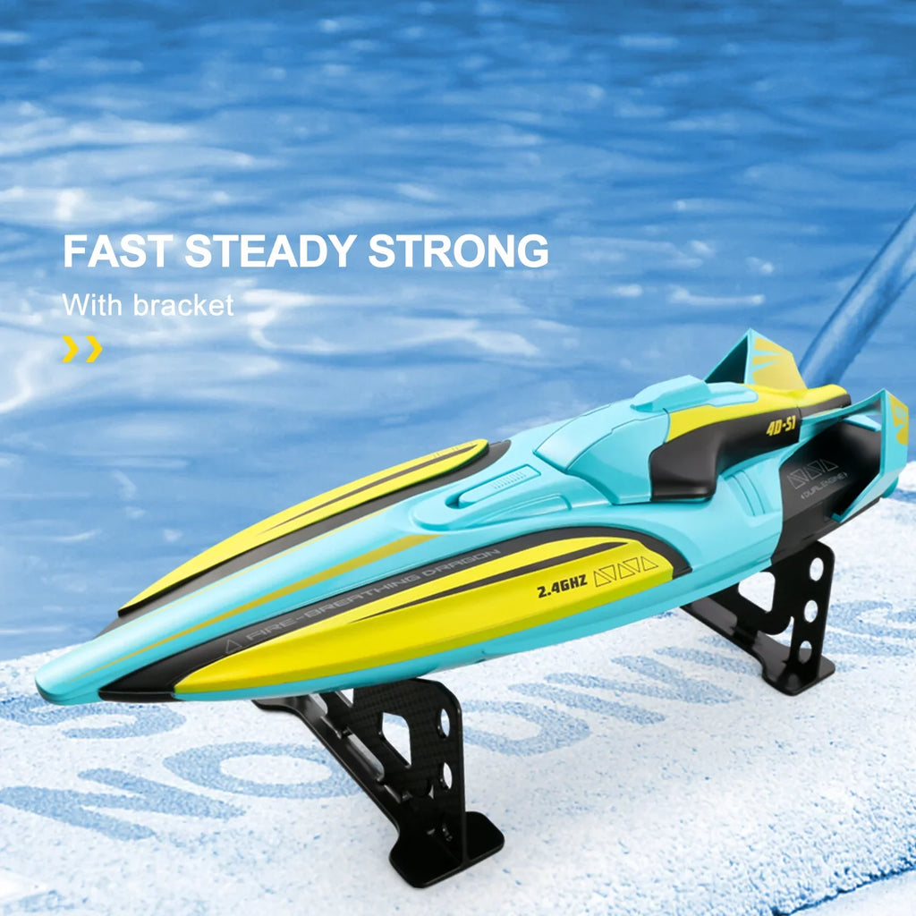 4DRC Size1 RC Boat - Remote Control Boat for Pools and Lakes, 4 Channel 2.4GHZ Remote Control, and Rechargeable Boat Battery，Yellow