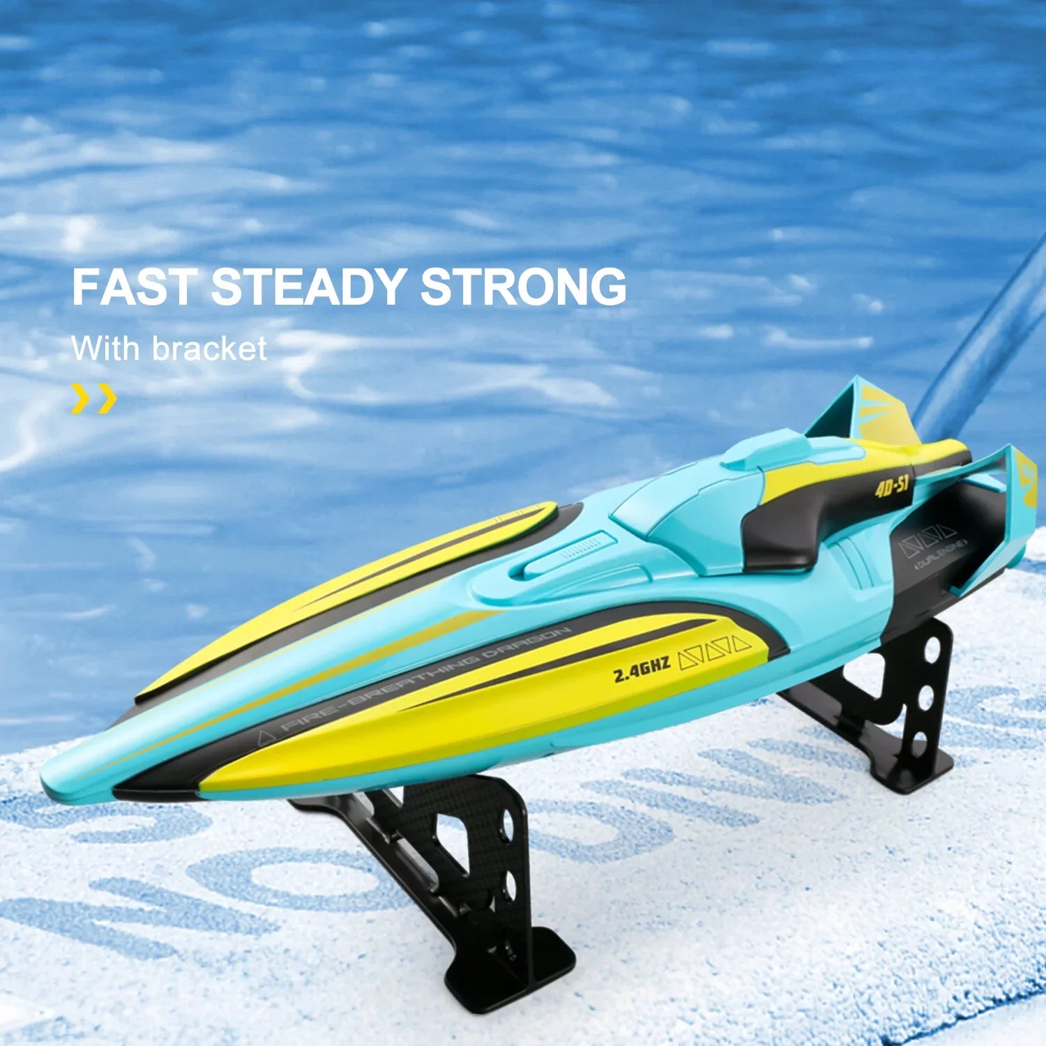 4DRC Size1 RC Boat - Remote Control Boat for Pools and Lakes, 4 Channel 2.4GHZ Remote Control, and Rechargeable Boat Battery，Yellow