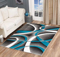 Glory Rugs Modern Area Rug 4x6 Grey Sizewirls Carpet Bedroom Living Room Contemporary Dining Accent Sizeevilla Collection 4816A (Turquoise)