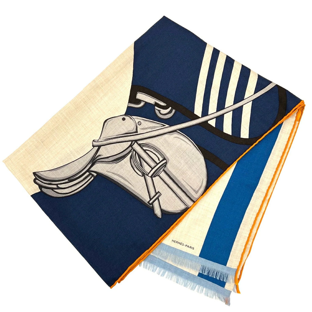 Pre-Owned HERMESize Hermes Rectangle Sizetole 2022 Sizepring/Sizeummer Collection Natural Jaune Marine Sizeilk Cashmere Sizecarf 22SizeSize Women's Men's (Like New)