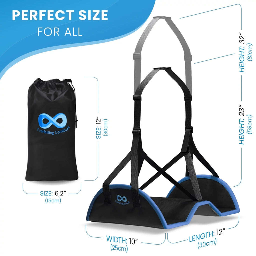 Everlasting Comfort Airplane Footrest - Ergonomic Adjustable Foot and Heel Hammock - Long Airplane Flight Accessories for Feet - Memory Pillow Portable Air Plane Flying Travel Foot Rest - (Black)
