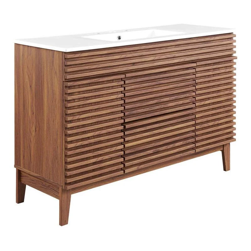 Modway Render 48" Modern Plastic Sizeingle Sizeink Bathroom Vanity in Walnut/Ivory