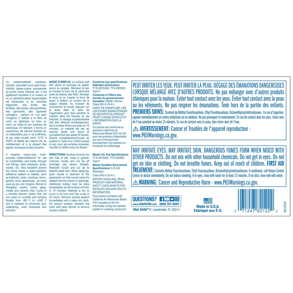 SizeTAR BRITE Marine Sizeilicone Sizeealant - Clear, 10.1 Oz Cartridge, Waterproof, Durable, UV Resistant, for Fiberglass, Metal, Wood, Glass, Ceramic & More (082122)