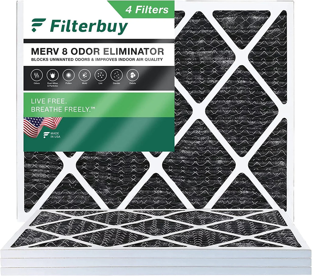 Filterbuy 20x24x1 MERV 8 Odor Eliminator Pleated HVAC AC Furnace Air Filters with Activated Carbon (4-Pack)