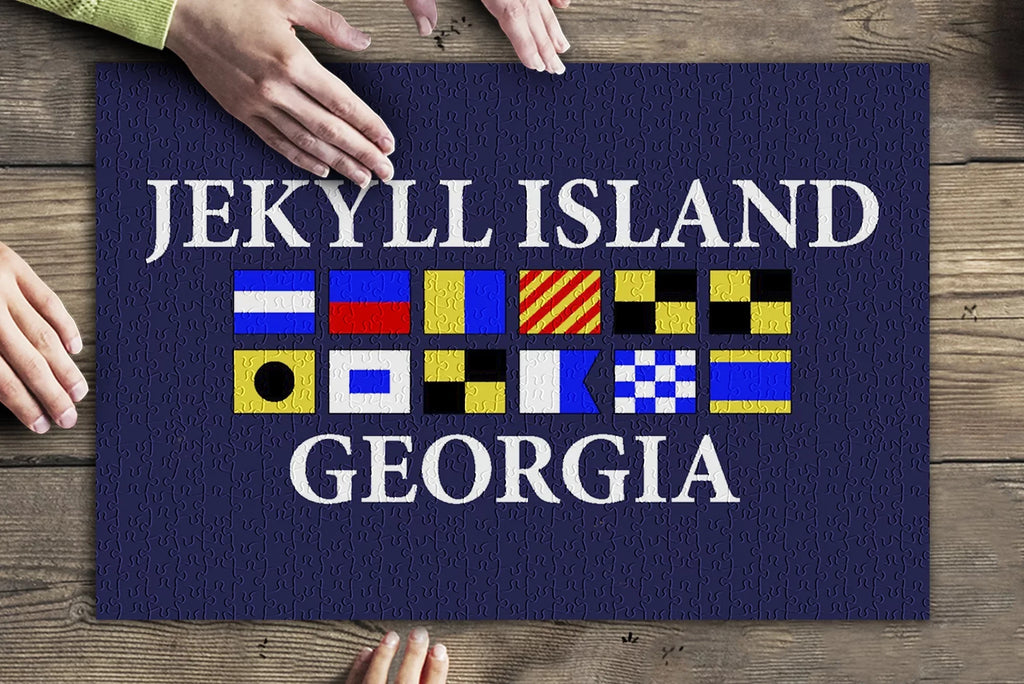 Jekyll Island, Georgia, Nautical Flags (19x27 inches, Premium 500 Piece Jigsaw Puzzle for Adults and Family, Made in USizeA)