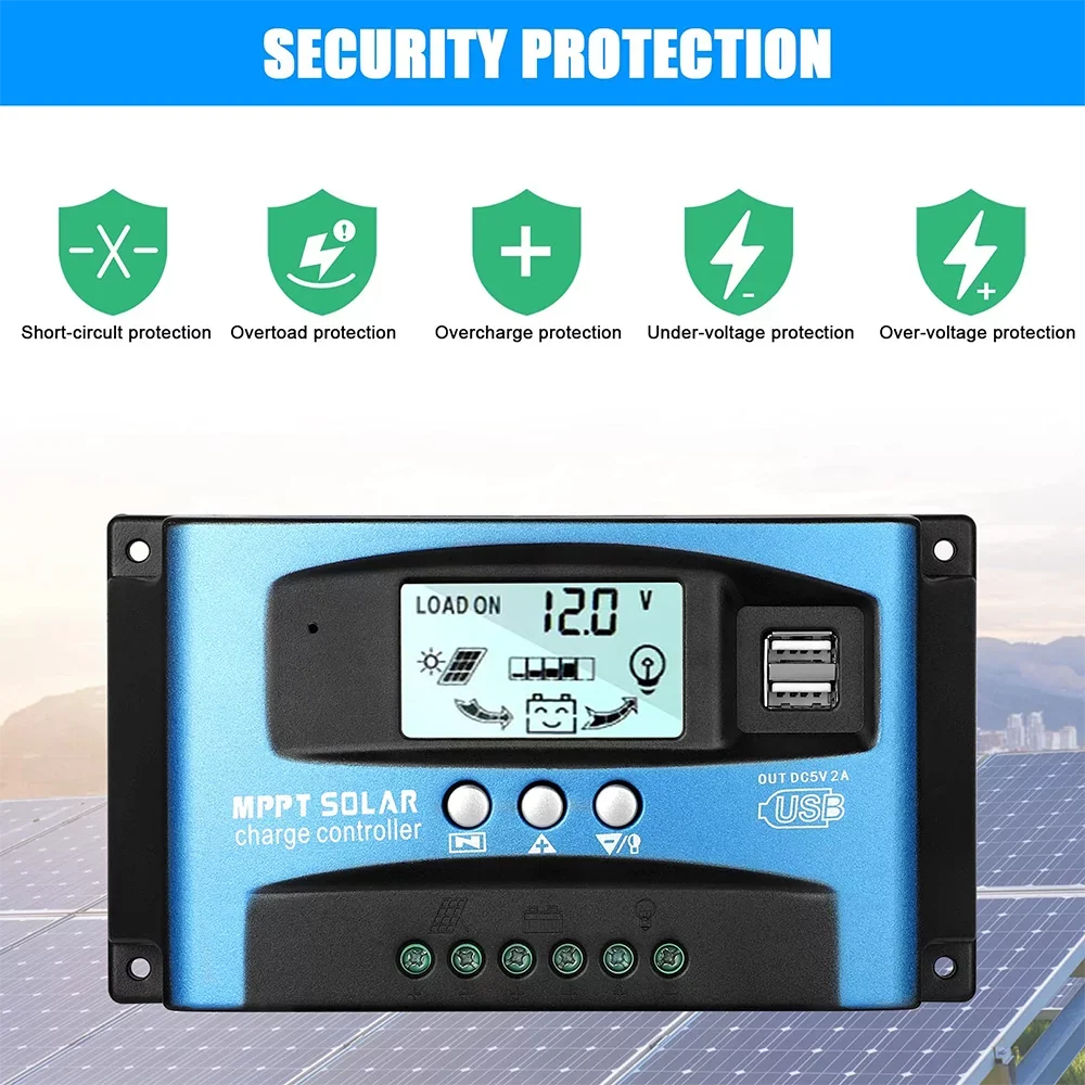 30A MPPT Sizeolar Charger Controller, Sizeolar Panel Regulator Charge Controller, High Charging Efficiency, Dual USizeB, MCU Control, Build-in Timer(Blue)