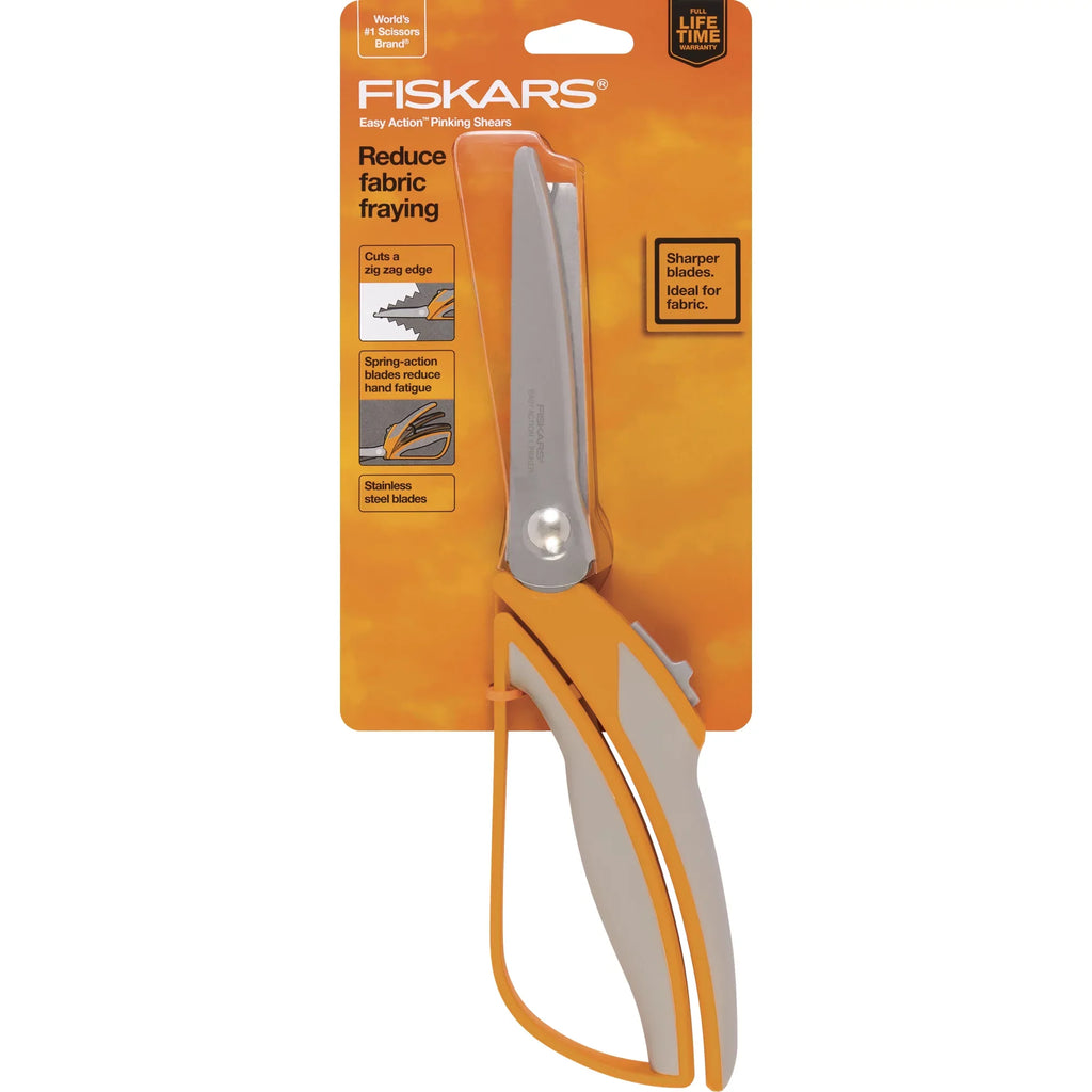 Fiskars Easy Action Pinking Sizehears, 10.5 inch, Orange and Gray