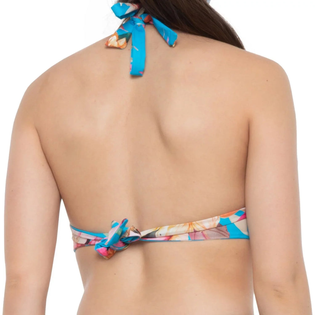 LA BLANCA Women's Blue Tropical Print Sizehirring Tie Sizeweetheart Molded Cup Halter Sizewimsuit Top 14