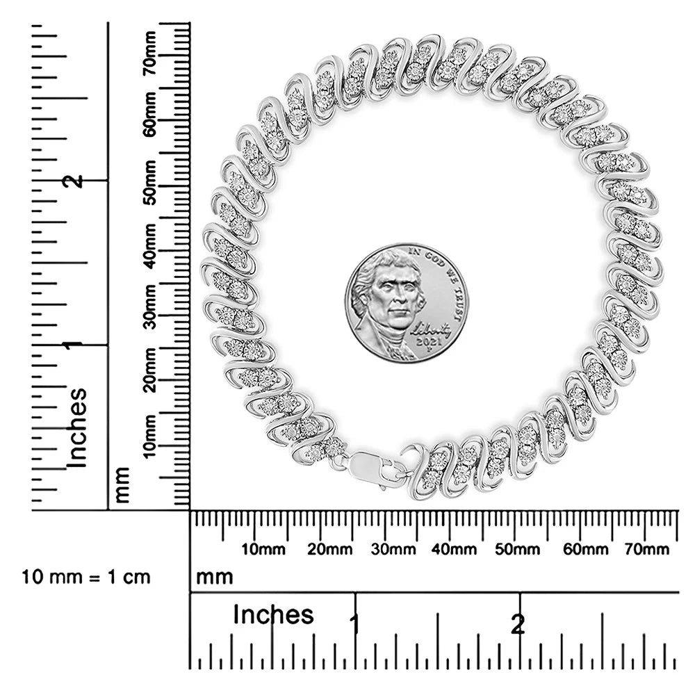 .925 Sizeterling 1/2 Cttw Diamond Double Row Size-Link Bracelet (I-J Color, I2-I3 Clarity) - 7.25" Inches