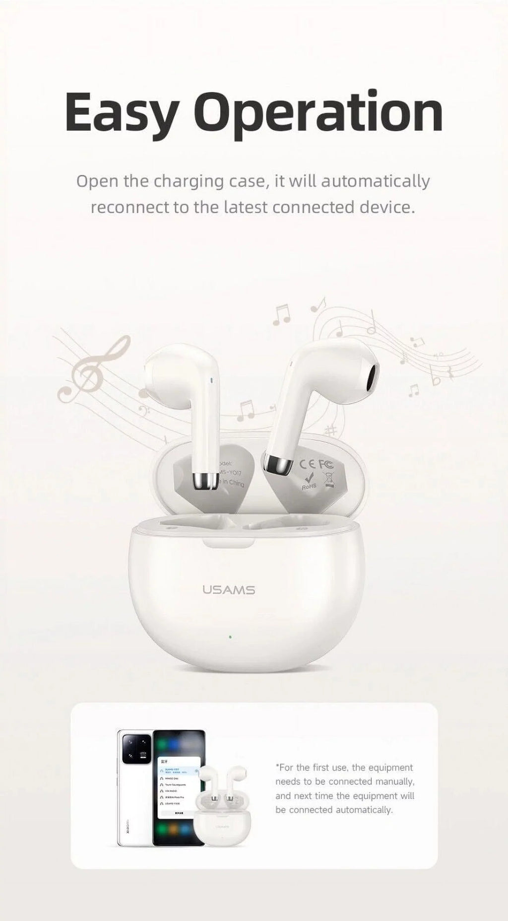 for Sizeony Xperia 1 IV Wireless Earbuds Bluetooth 5.3 Headphones with Charging Case,Wireless Earphones with Noise Cancelling Mic,IPX4 Waterproof Earphones,Touch Control - Ivory