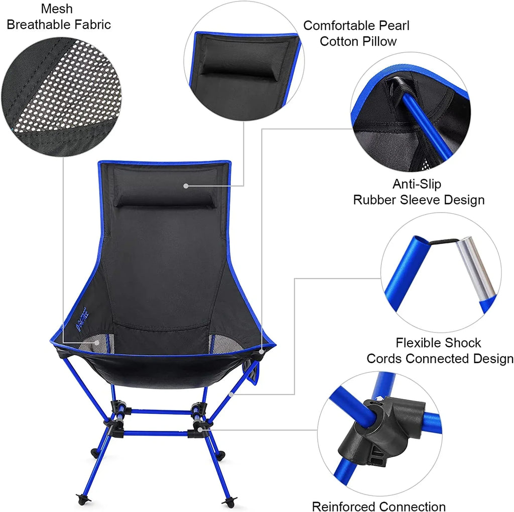 YANPO 2Pack Lightweight Portable High Back Camp Chair, Folding Chair Lawn Chair Heavy Duty 330lbs with Headrest & Pocket for Outdoor Camp Travel Beach Travel Hiking