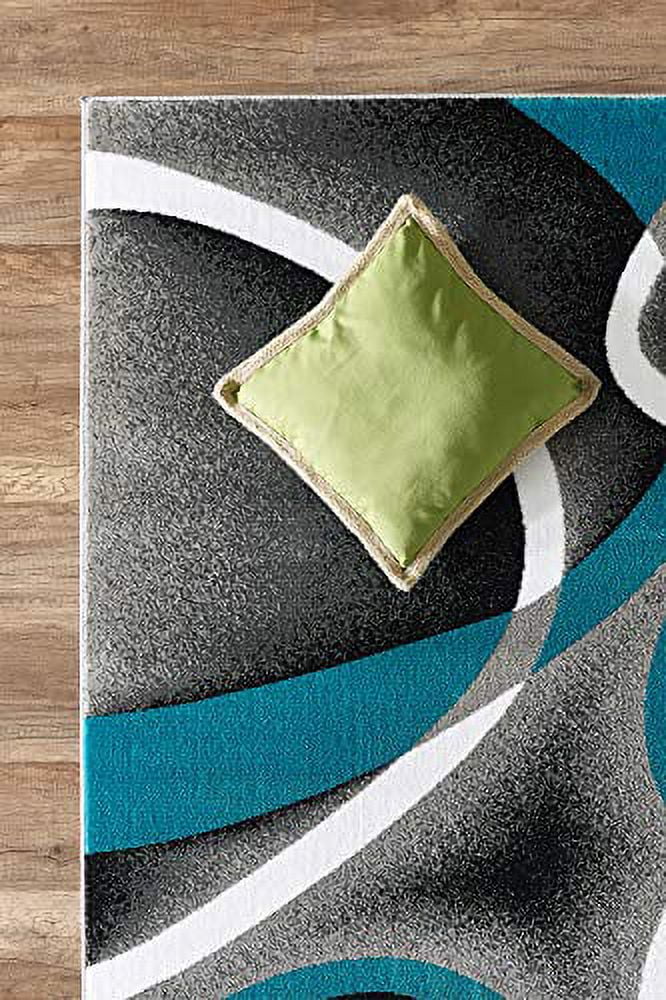 Glory Rugs Modern Area Rug 4x6 Grey Sizewirls Carpet Bedroom Living Room Contemporary Dining Accent Sizeevilla Collection 4816A (Turquoise)