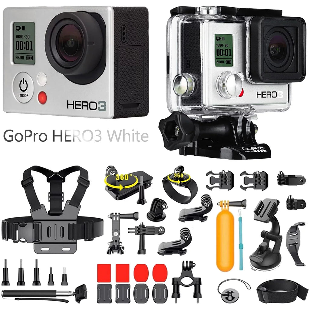 Restored GoPro HERO3 Ivory Edition action camera 1080p 5.0 MP WiFi underwater up to 131.2 ft Camcorder + 35in1 Kits (Refurbished)
