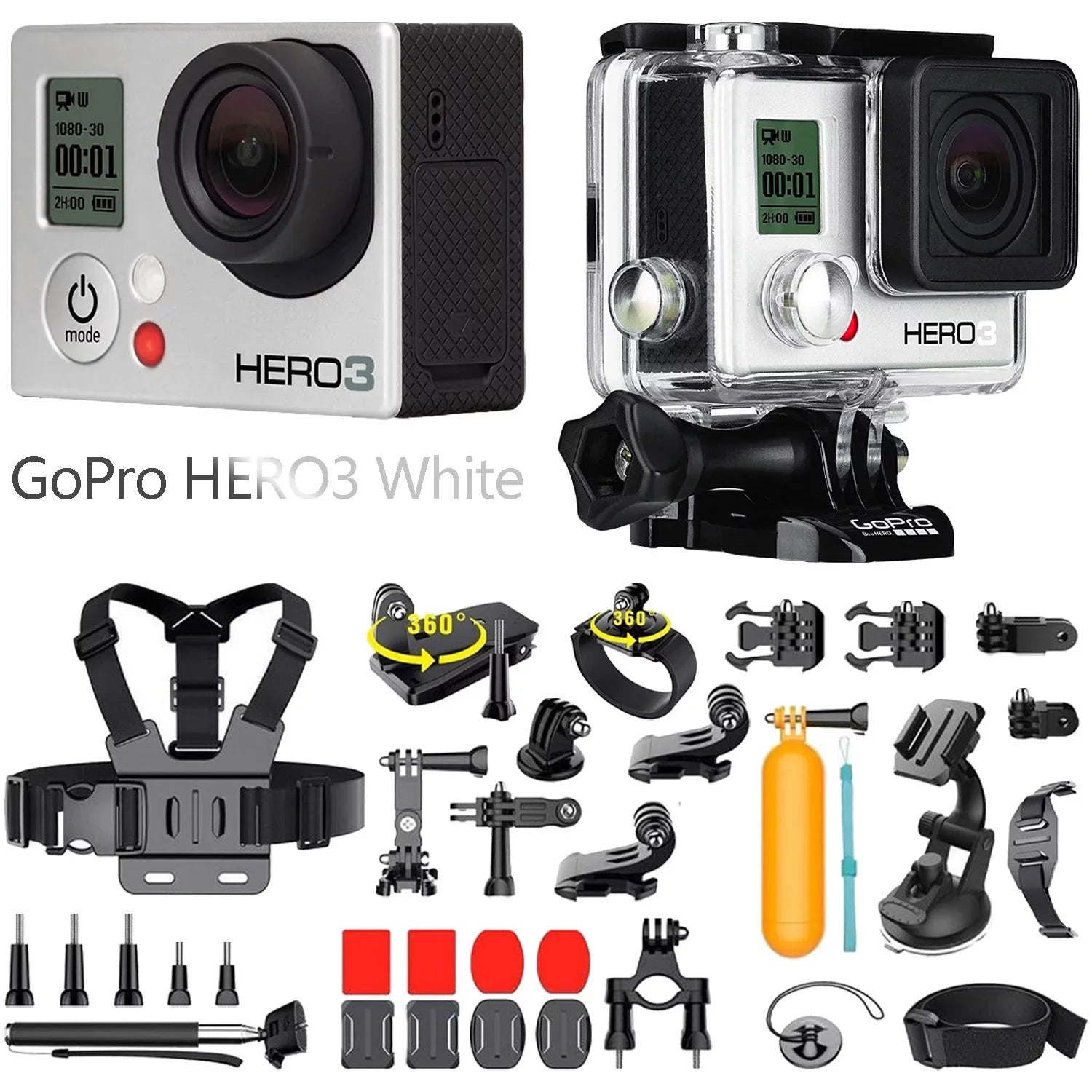 Restored GoPro HERO3 Ivory Edition action camera 1080p 5.0 MP WiFi underwater up to 131.2 ft Camcorder + 35in1 Kits (Refurbished)