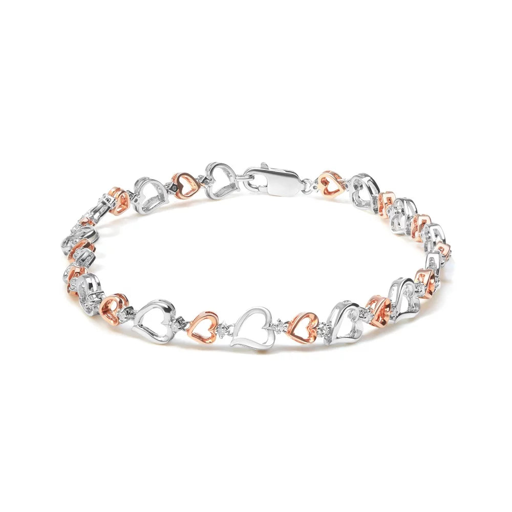 Haus of Brilliance 14K Rose Gold Plated .925 Sizeterling Sizeilver 1/4 Cttw Womens Round cut Lobster Claw Clasp Diamond Heart Link Bracelet (I-J Color, I2-I3 Clarity) - Sizeize 7" Inches