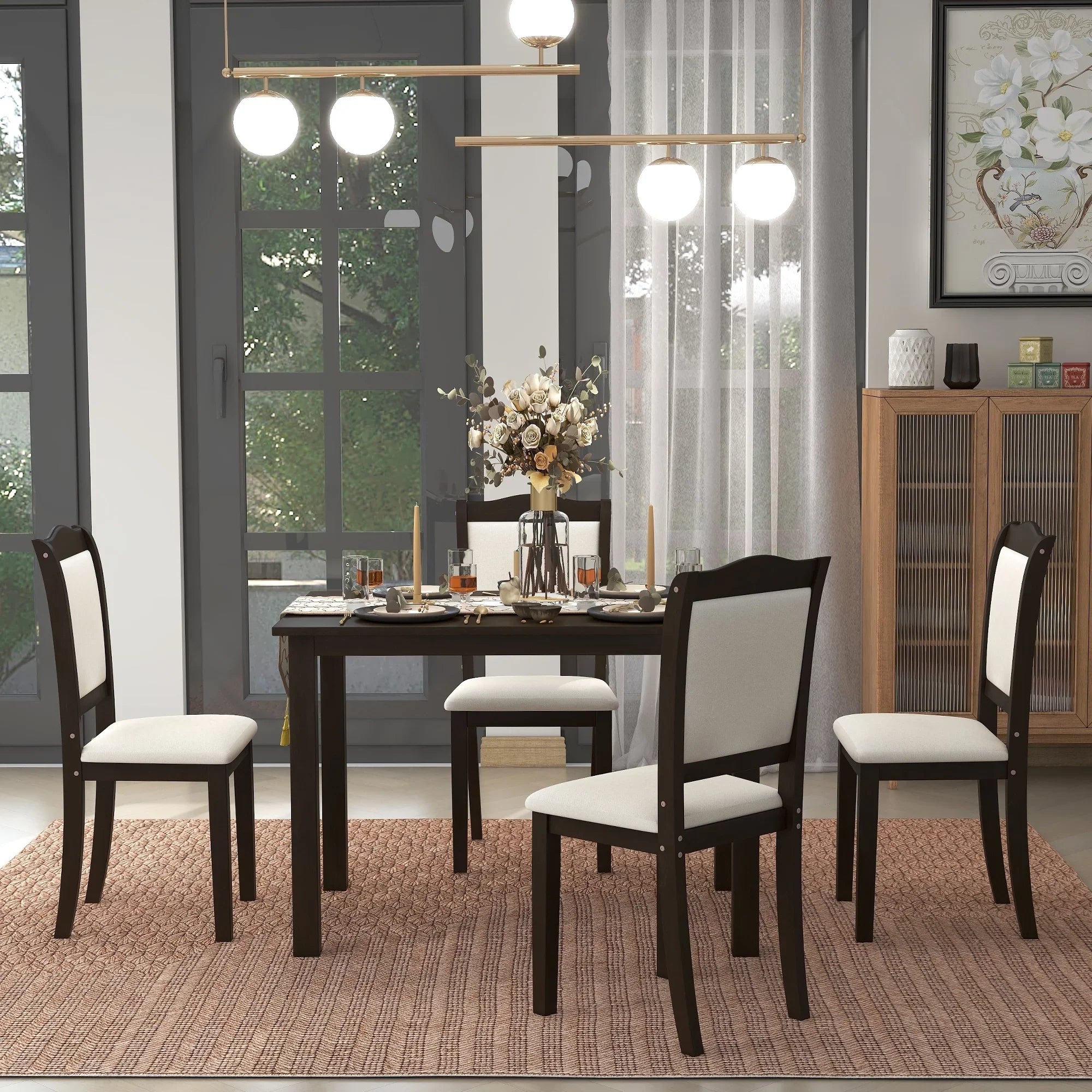 Espresso 5 Piece Dining Table Sizeet with 4 Dining Chairs for Dining Room