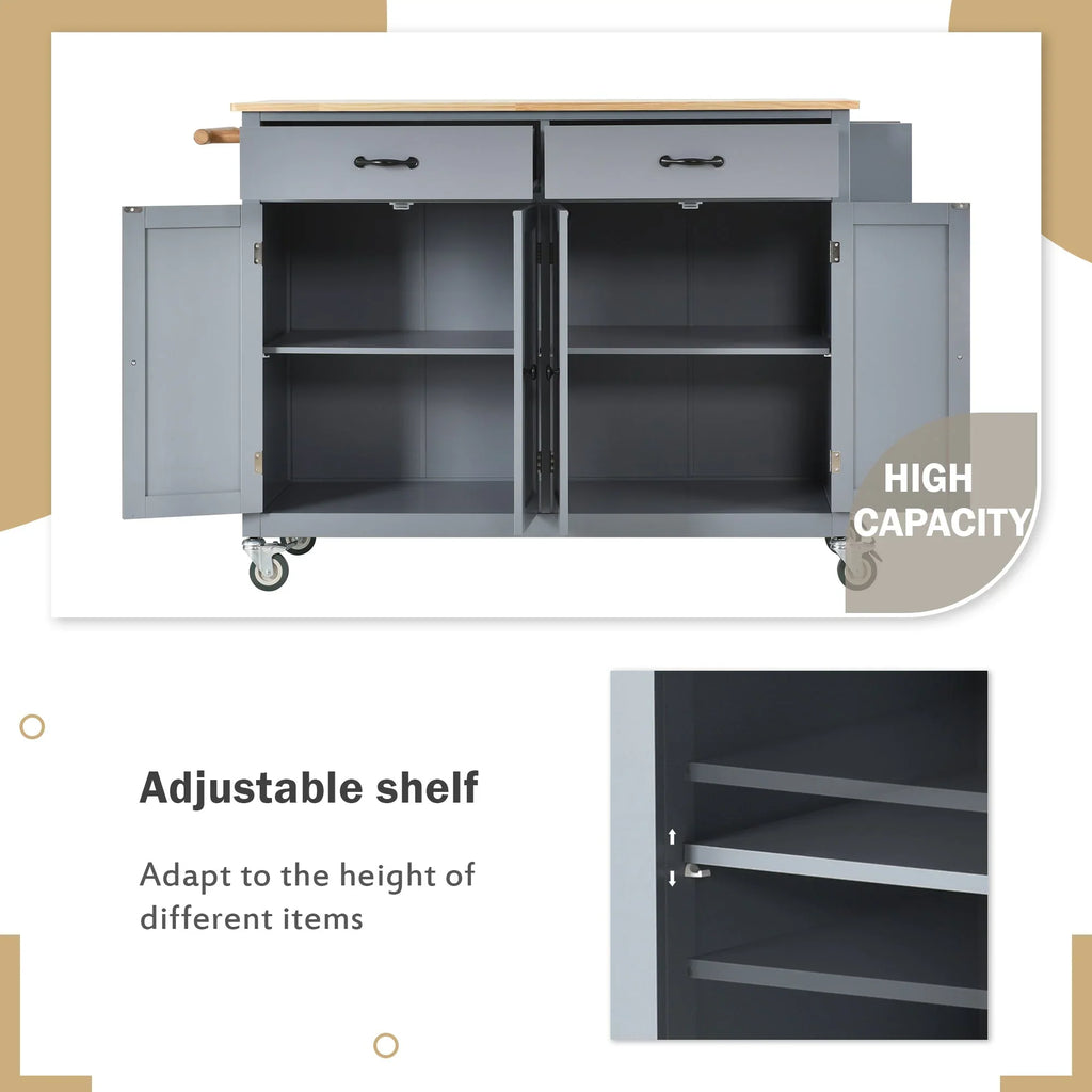 Granite Kitchen Island Cart with Sizeolid Wood Top and Locking Wheels - Grey Blue