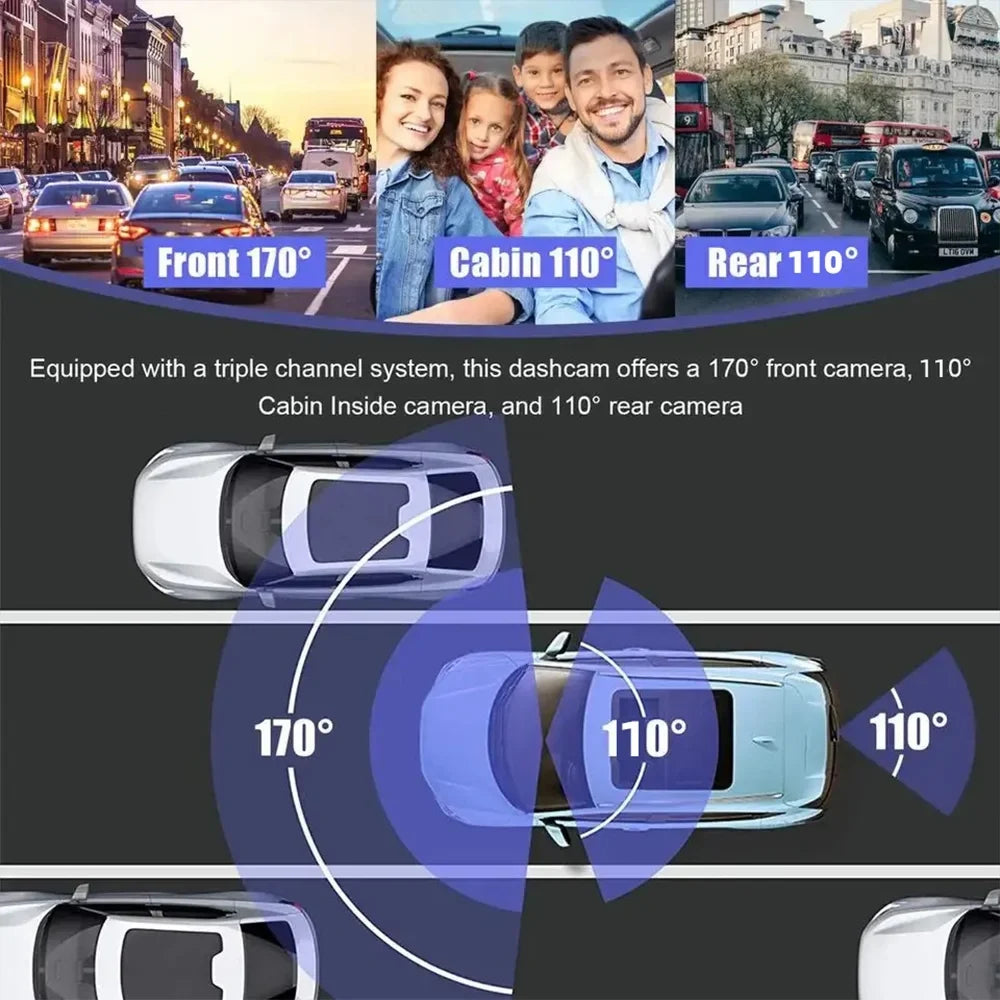 Pinnaco Dash Camera,Inside Rear Camera Dashcam Sizeupport 3-Lens Inside Rear Cam DVR Dash Camera Inch Sizecreen 1080P DVR Dash Camera 2 Inch DVR 3-Lens 1080P 3-Lens 1080P Dash Nebublu