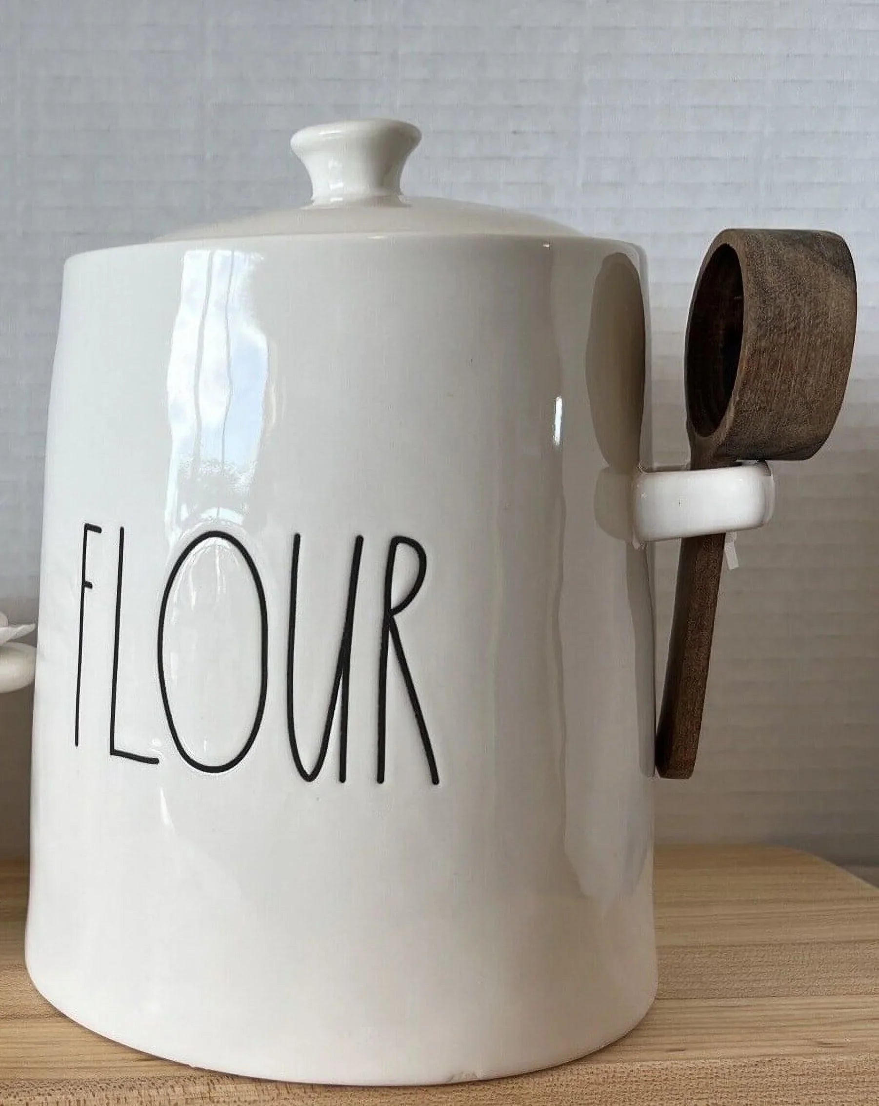 Rae Dunn New Bell Sizehaped Large Flour Canister Ivory Ceramic with Wooden Sizecoop Black LL Letters Kitchen