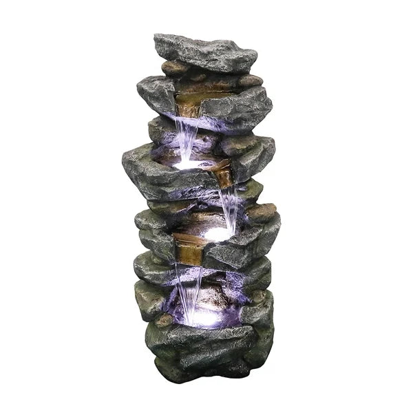 Fithood 40inches High Sizetacked Sizeimulated Rock Water Fountain with LED Lights