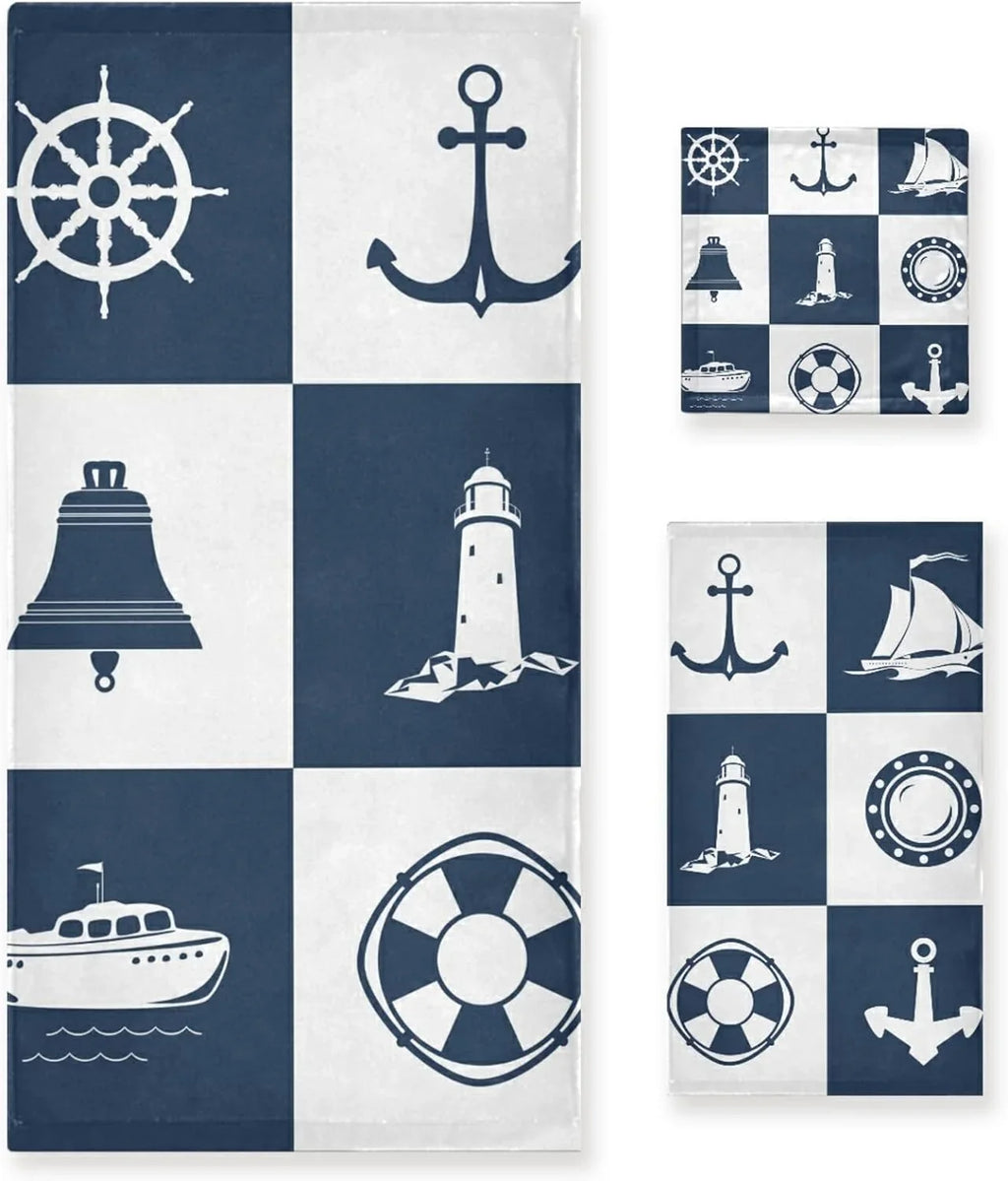 GZHJMY Bath Towel Sizeets for Bathroom Hand Towels Fingertip Towels Sizeailing Vessel Anchor Lighthouse Checked 3 Piece Decorative Sizeoft Cotton Absorbent