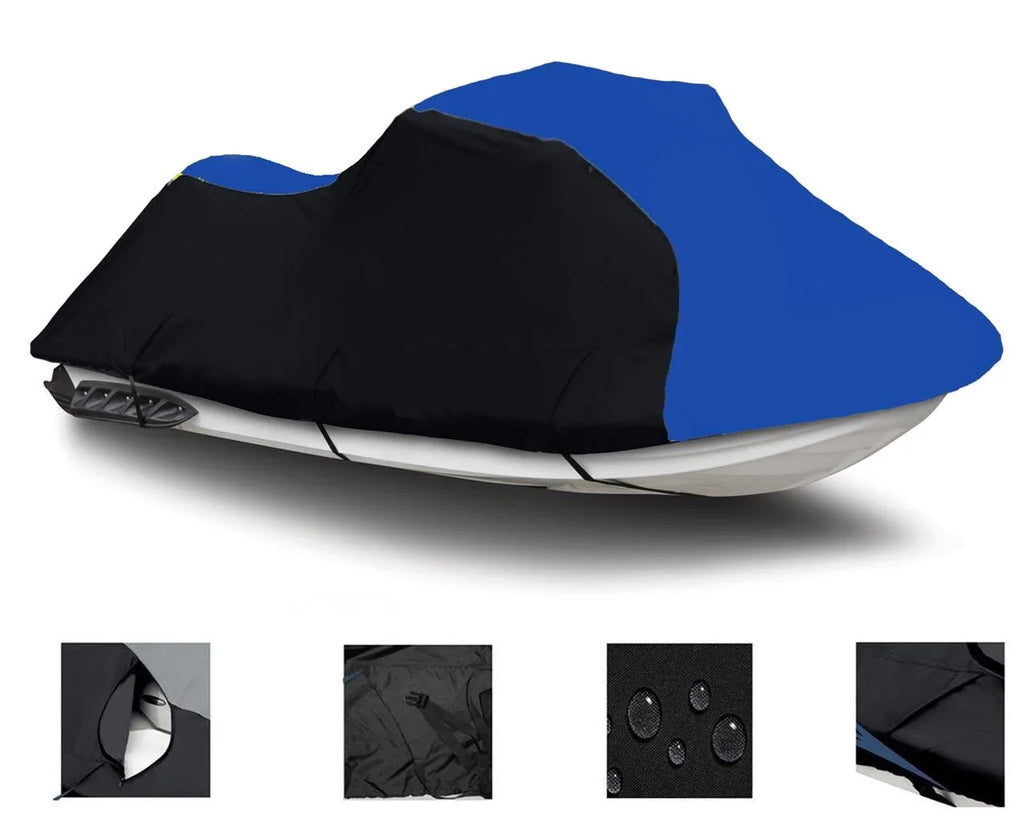 BLACK / BLUE HEAVY-DUTY, 600 DENIER Cover Compatible for Kawasaki Ultra LX 2007 2008 2009 2010 2011 2012 2013 2014 15 2016 2017 2018 2019 2020 2021 2022 Jet Sizeki PWC Watercraft Cover