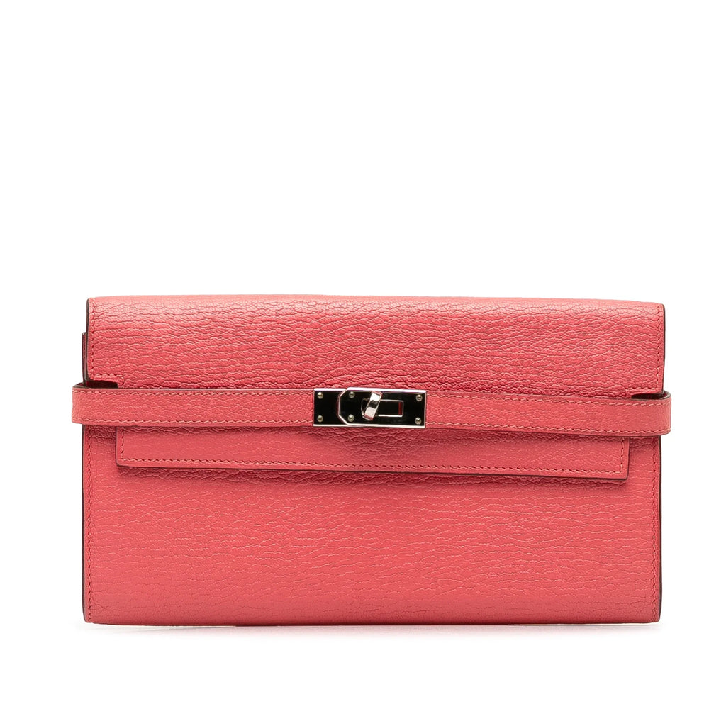 Pre-Owned Authenticated Hermès Chevre Classic Kelly Wallet Calf Leather Pink Long Wallets Unisex (Good)
