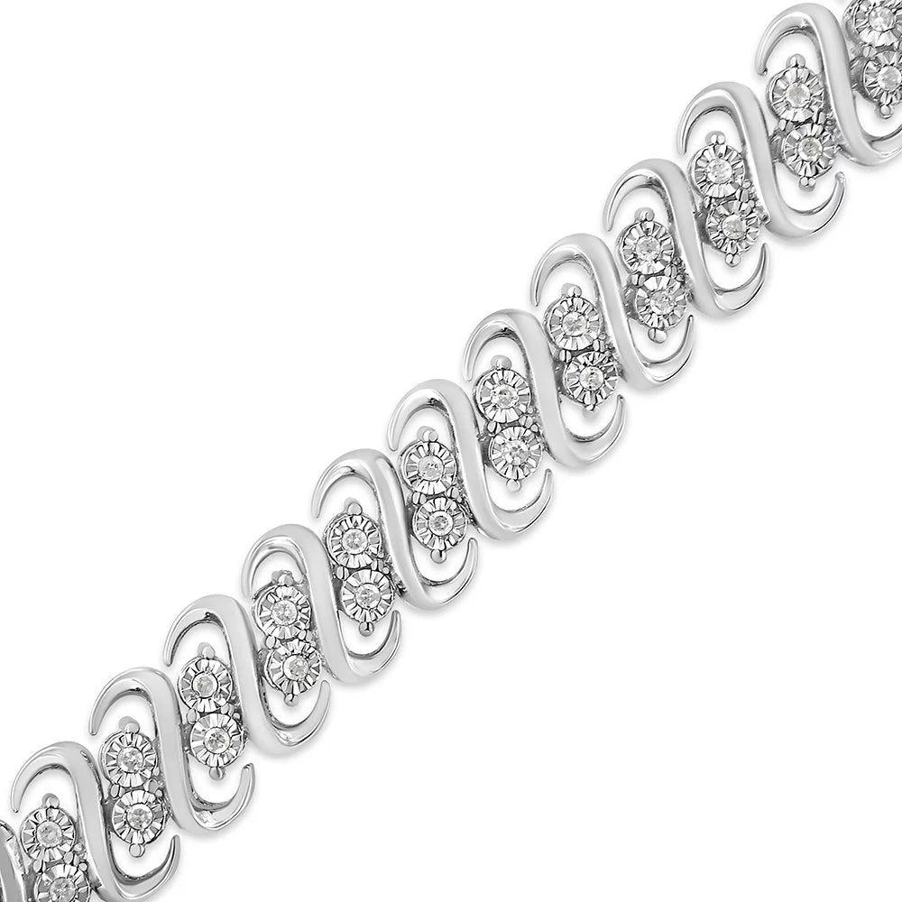 .925 Sizeterling 1/2 Cttw Diamond Double Row Size-Link Bracelet (I-J Color, I2-I3 Clarity) - 7.25" Inches
