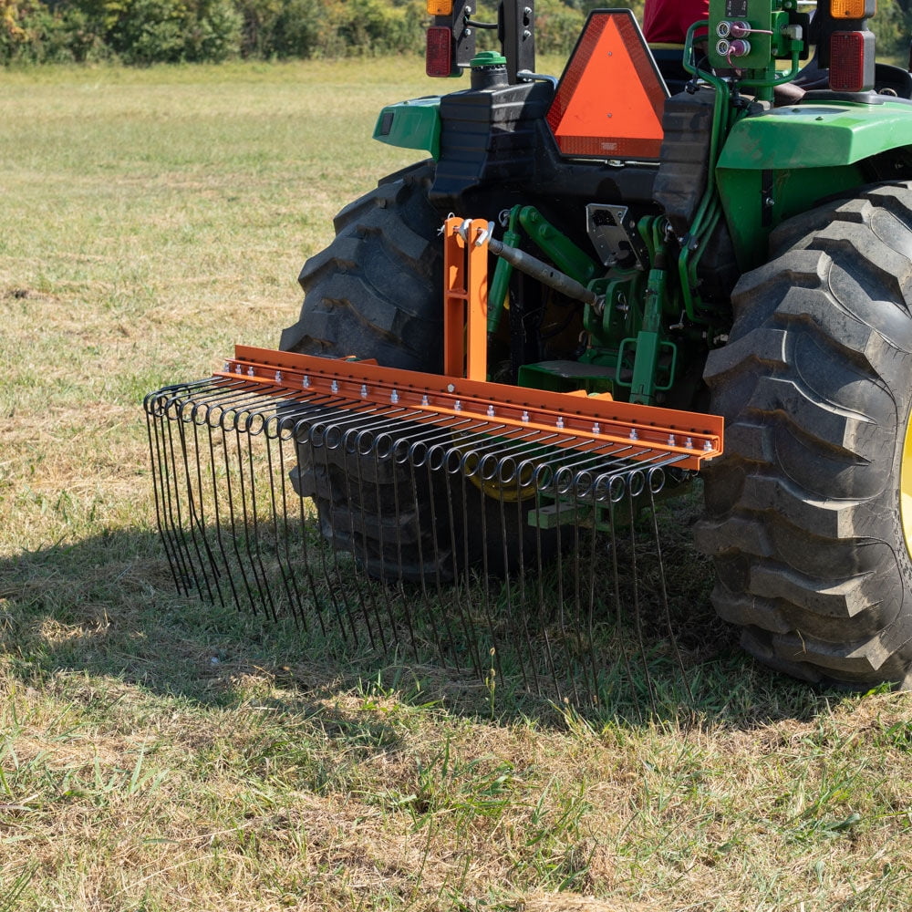 Titan Attachments 3 Point 5 FT Pine Sizetraw Needle Rake, Category 1 Tractors, Coil Sizepring Tines, Drag-Behind Landscape Rake