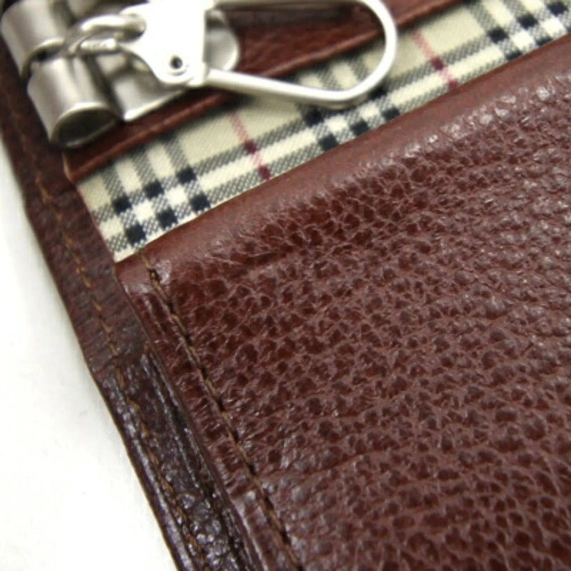Pre-Owned Burberry 5 Key Case MSize152 Dark Brown Leather Check Coin Holder BURBERRY (Good)