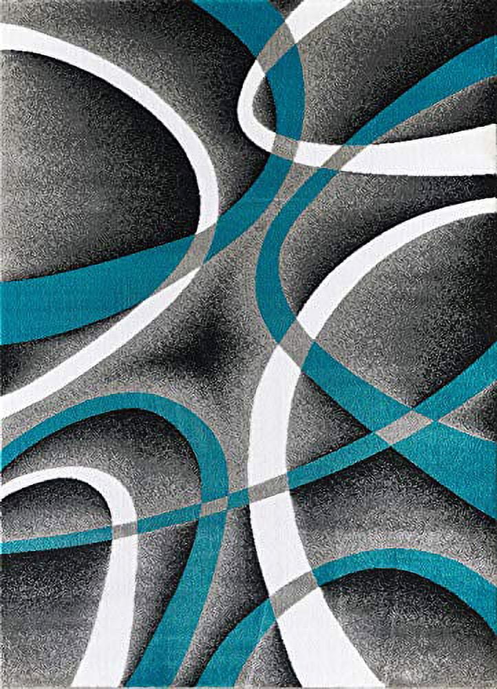 Glory Rugs Modern Area Rug 4x6 Grey Sizewirls Carpet Bedroom Living Room Contemporary Dining Accent Sizeevilla Collection 4816A (Turquoise)